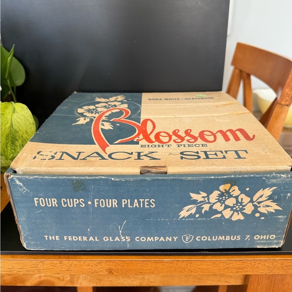 Federal Glass Autumn Blossom milk glass snack set with original box - Picture 2 of 8